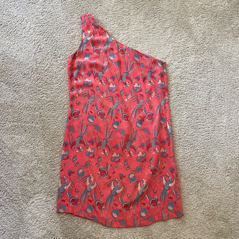 French connection NWT orange bird one shoulder dress - size 2
